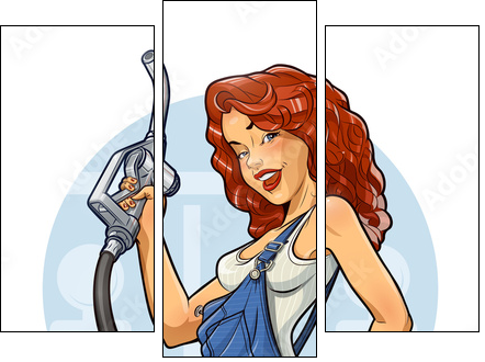 Girl with petrol pump. Car service.  Eps10 vector - Dreiteiliges Leinwandbild, Triptychon