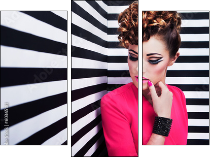 Beautiful young woman with professional party make up - Dreiteiliges Leinwandbild, Triptychon