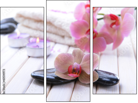 Still life with beautiful blooming orchid flower, towel and spa - Dreiteiliges Leinwandbild, Triptychon