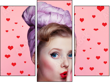 Beautiful young sexy pin-up girl with surprised expression - Dreiteiliges Leinwandbild, Triptychon