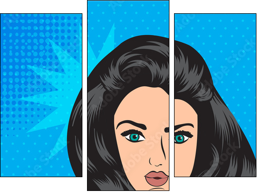 cute retro woman in comics style - Dreiteiliges Leinwandbild, Triptychon