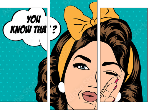cute retro woman in comics style - Dreiteiliges Leinwandbild, Triptychon