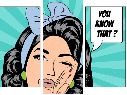 cute retro woman in comics style - Dreiteiliges Leinwandbild, Triptychon