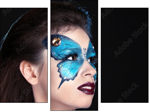 Face art portrait. Fashion Make up. Butterfly makeup on face bea - Dreiteiliges Leinwandbild, Triptychon