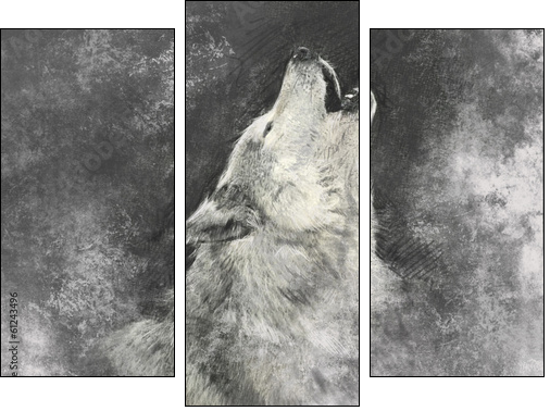 Wolf, handmade illustration on grey background - Dreiteiliges Leinwandbild, Triptychon