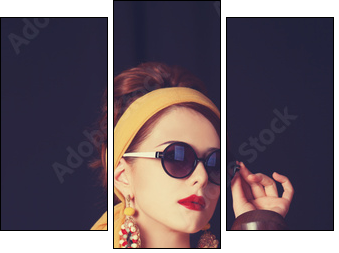 Redhead women sitting in the armchair. - Dreiteiliges Leinwandbild, Triptychon