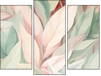 Green And Pink Leaves Background. Oil Painting Floral Wallpaper. Generative AI. - Dreiteiliges Leinwandbild, Triptychon
