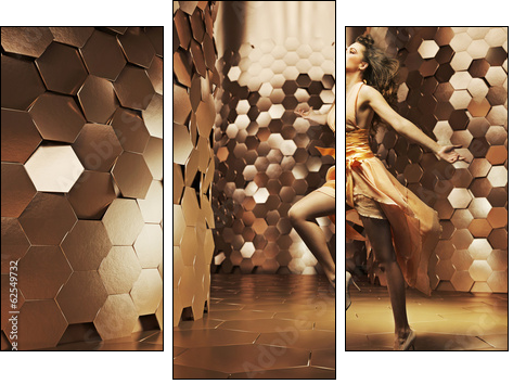 Dancing young woman wearing fabulous dress - Dreiteiliges Leinwandbild, Triptychon