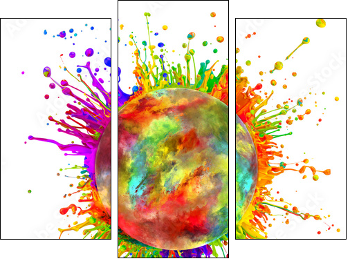 Colored paint splashes in round shape - Dreiteiliges Leinwandbild, Triptychon