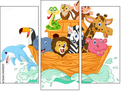Noah's Ark cartoon - Dreiteiliges Leinwandbild, Triptychon