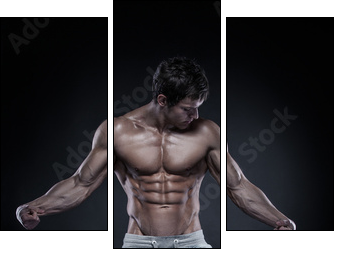 Strong Athletic Man Fitness Model Torso showing big muscles - Dreiteiliges Leinwandbild, Triptychon