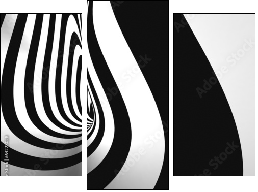 Black and White Stripes Projection on Torus. - Dreiteiliges Leinwandbild, Triptychon