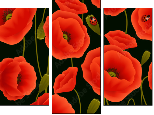 Seamless background: poppy - Dreiteiliges Leinwandbild, Triptychon