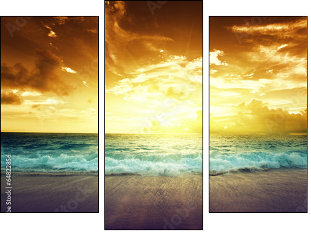 sunset on Seychelles beach - Dreiteiliges Leinwandbild, Triptychon
