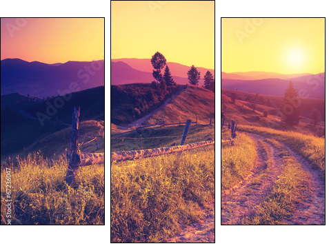 retro mountain landscape - Dreiteiliges Leinwandbild, Triptychon