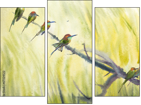 six small birds - Dreiteiliges Leinwandbild, Triptychon