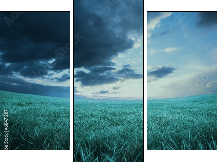 Blue sky over green field - Dreiteiliges Leinwandbild, Triptychon