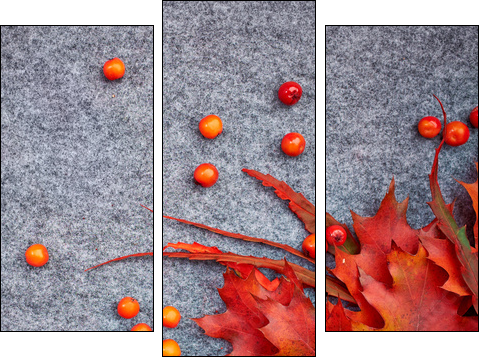 Autumn background . Rowan and leaves - Dreiteiliges Leinwandbild, Triptychon