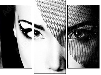 portrait of beautiful young woman, black and white retro styliza - Dreiteiliges Leinwandbild, Triptychon