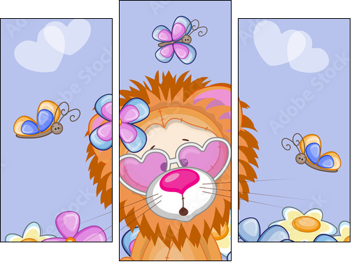 Lion with flowers - Dreiteiliges Leinwandbild, Triptychon