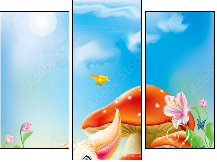 fairy happy baby fox - Dreiteiliges Leinwandbild, Triptychon