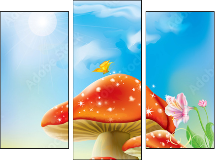 red magic mushrooms - Dreiteiliges Leinwandbild, Triptychon