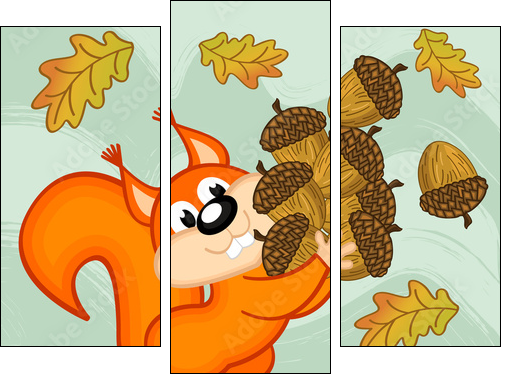 squirrel gathers acorns - vector illustration, eps - Dreiteiliges Leinwandbild, Triptychon