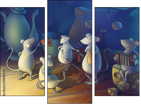 Cat gone from home, mice start dancing - Dreiteiliges Leinwandbild, Triptychon