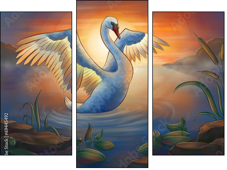swan on the pond - Dreiteiliges Leinwandbild, Triptychon