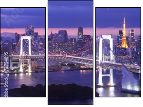 view of Tokyo Bay , Rainbow bridge and Tokyo Tower landmark - Dreiteiliges Leinwandbild, Triptychon