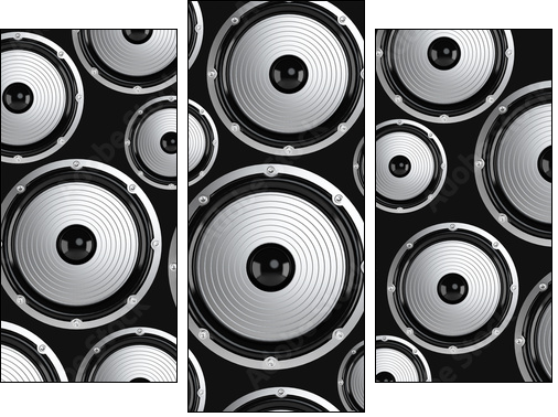 Many elegant white and black loudspeakers - Dreiteiliges Leinwandbild, Triptychon