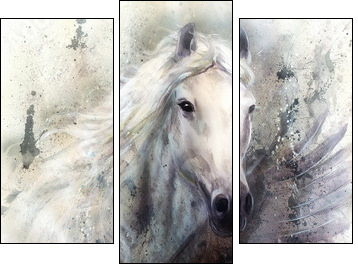 white horse with a flying eagle beautiful painting illustration - Dreiteiliges Leinwandbild, Triptychon