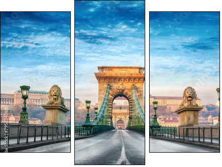 Chain bridge Budapest Hungary - Dreiteiliges Leinwandbild, Triptychon