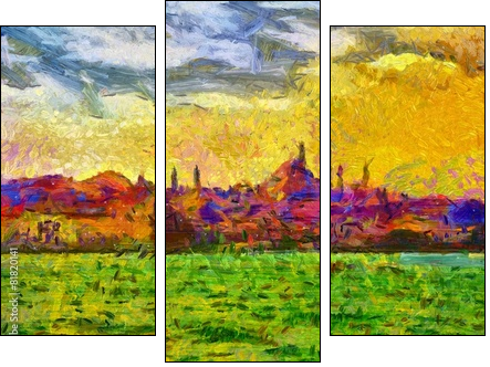 Istanbul shore view cityscape impressionist style painting - Dreiteiliges Leinwandbild, Triptychon