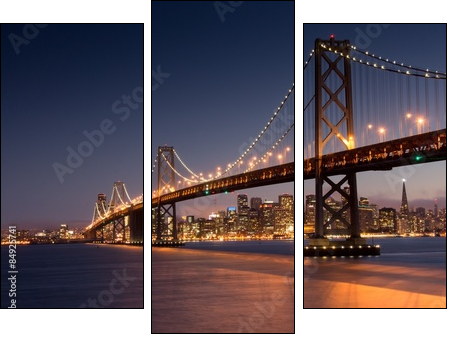 Dusk over San Francisco-Oakland Bay Bridge and San Francisco Skyline. Yerba Buena Island, San Francisco, California, USA. - Dreiteiliges Leinwandbild, Triptychon