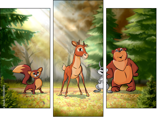Forest animals are on the field - Dreiteiliges Leinwandbild, Triptychon