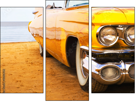 Classic yellow flame painted Cadillac at beach - Dreiteiliges Leinwandbild, Triptychon