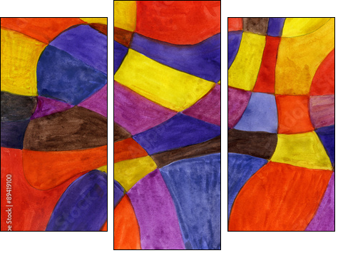 Abstract watercolor lines and shapes painting. Vibrant colors. - Dreiteiliges Leinwandbild, Triptychon