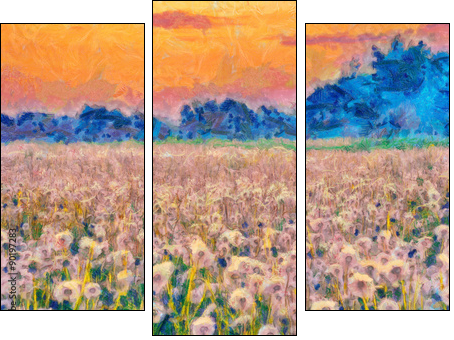 Summer meadow blow balls landscape painting - Dreiteiliges Leinwandbild, Triptychon