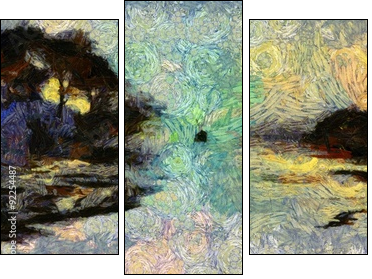 Vivid Swirling Painting of Islands Sunset or Sunrise - Dreiteiliges Leinwandbild, Triptychon