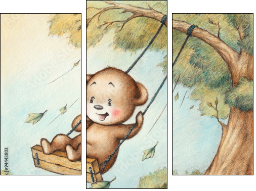 Swinging Teddy Bear - Dreiteiliges Leinwandbild, Triptychon