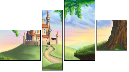 Fantasy castle - Vierteiliges Leinwandbild, Viertychon