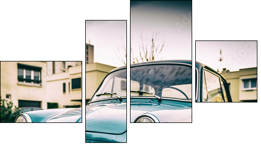 Petite automobile bleu - Vierteiliges Leinwandbild, Viertychon