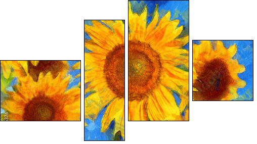 Sunflowers.Van Gogh style imitation. Digital painting. - Vierteiliges Leinwandbild, Viertychon