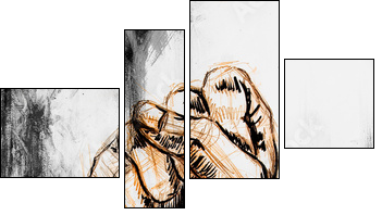 fist drawing, pencil sketch on paper, Color effect. - Vierteiliges Leinwandbild, Viertychon