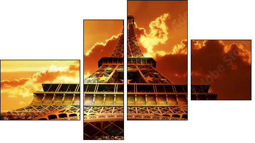 Eiffel tower on sunset - Vierteiliges Leinwandbild, Viertychon