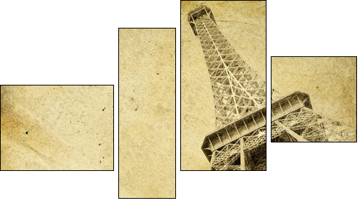 vintage paper with eiffel tower - Vierteiliges Leinwandbild, Viertychon