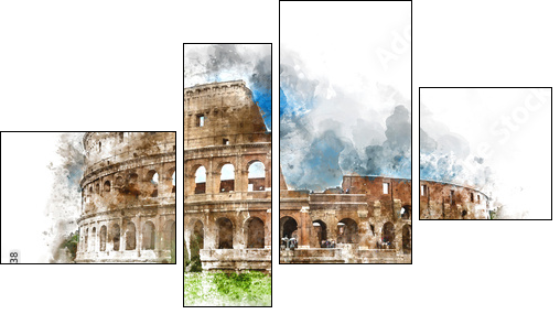 Watercolor painting of the Colosseum, Rome - Vierteiliges Leinwandbild, Viertychon