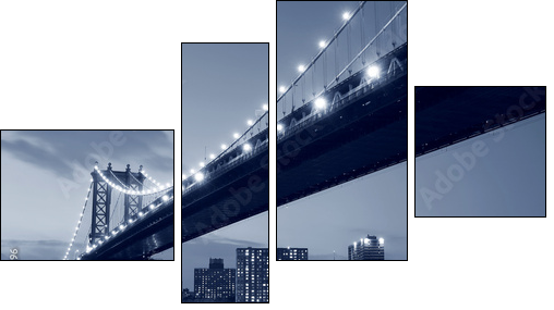 Manhattan Bridge and Manhattan skyline At Night - Vierteiliges Leinwandbild, Viertychon