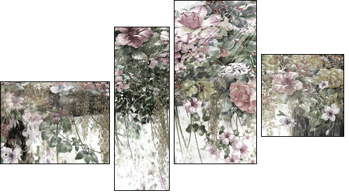 Abstract flowers watercolor painting. Spring multicolored flowers - Vierteiliges Leinwandbild, Viertychon